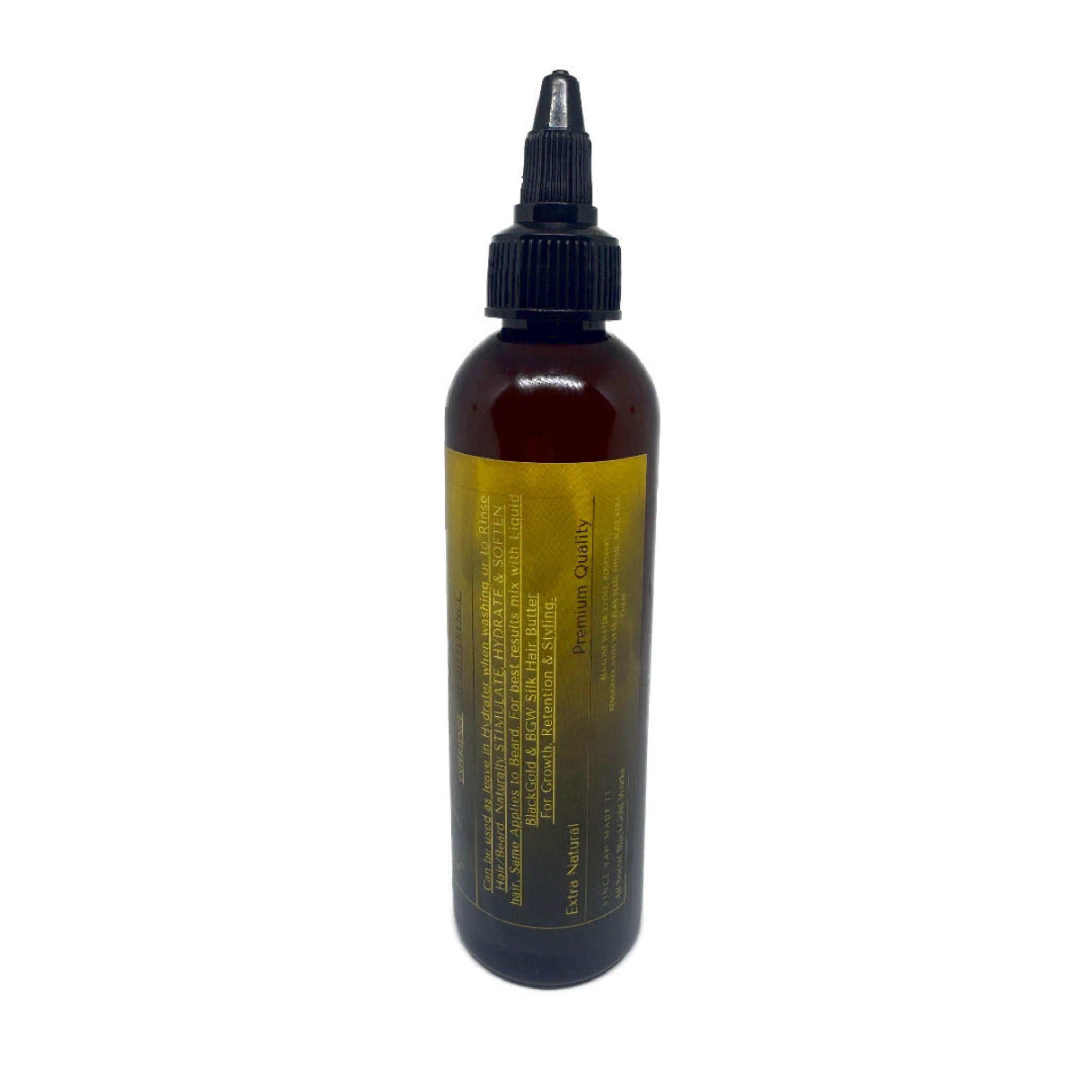 Amber dropper bottle with yellow label containing organic hair and beard growth oil for eczema relief. - BlackGold Works - 4c moisturizer, beard growth, Dandruff, Dandruff relief, Dandruff treatment, Dry skin relief, Eczema, Hair butter, hair growth, Hair moisturizer, Natural moisturizer, Natural products, Scalp moisturizer, Skin moisturizer, Tallow - Hair/Beard Growth & Maintenance Kit (free shipping)